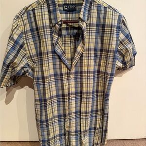 Chaps Men's Casual Plaid Shirt in Blue and Yellow